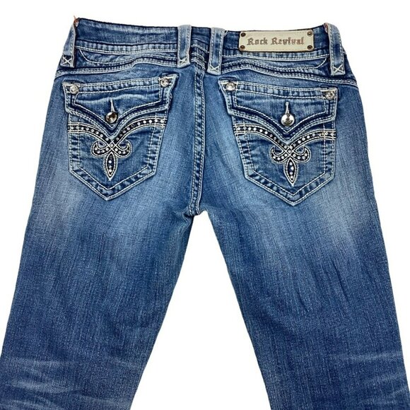 Rock Revival Jasmine Boot Cut Denim Jeans With Bling Pocket Embellishments - Picture 4 of 13